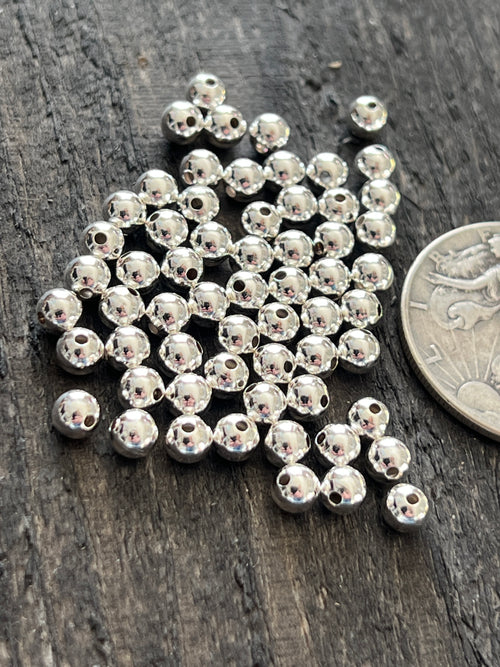 25 Bright Sterling Silver Machine Made Seamless Round Beads, 5mm