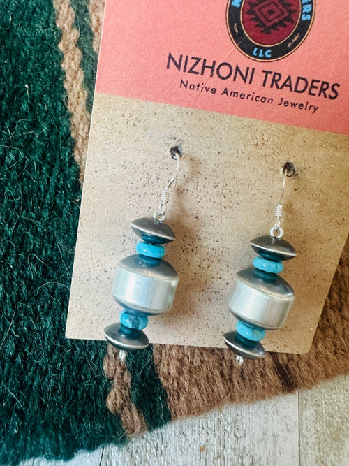 Handcrafted Turquoise & Sterling Silver Beaded Dangle Earrings