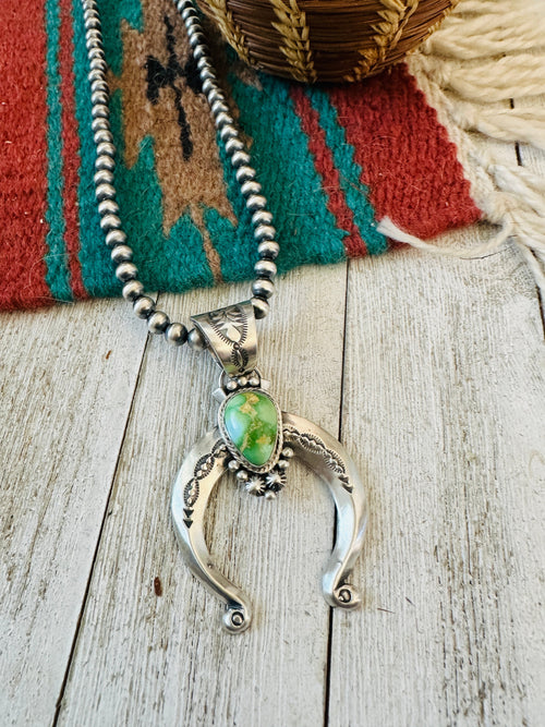 Navajo Sterling Silver & Sonoran Gold Turquoise Beaded Naja Necklace