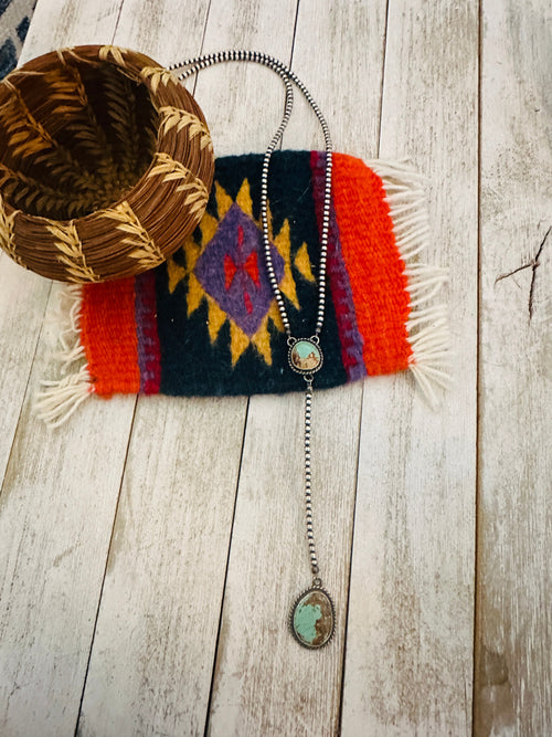 Handcrafted Turquoise & Sterling Silver Beaded Lariat Necklace