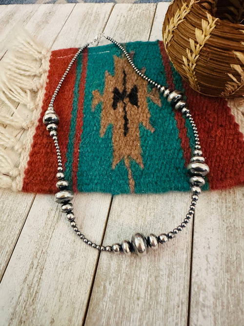 Navajo Sterling Silver Pearl 20” Beaded Necklace