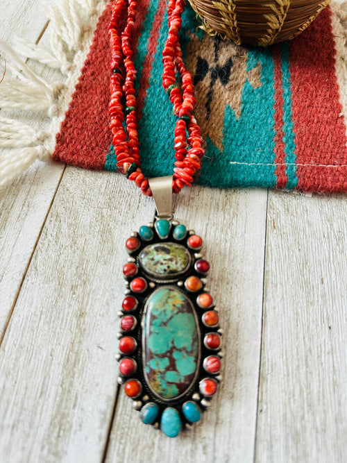 Handcrafted Sterling Silver, Spiny & Turquoise Cluster Beaded Necklace