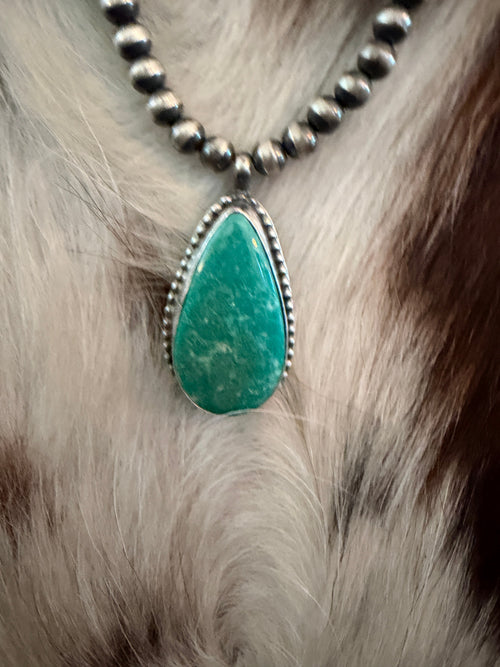 Handcrafted Turquoise & 5mm Sterling Silver Pearl 18” Beaded Necklace