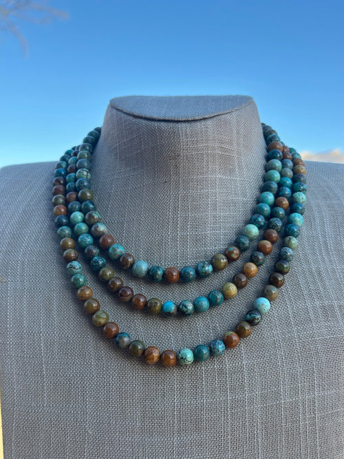 Turquoise & Sterling Silver 8mm Beaded Necklace