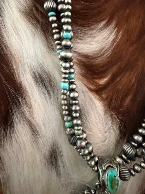 Handcrafted Sonoran Mountain Turquoise & Sterling Silver Beaded Necklace by Gilbert Tom