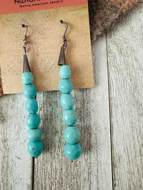 Handcrafted Turquoise Bead & Sterling Silver Dangle Earrings