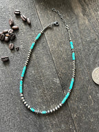 Handcrafted Summer Lovin’ Beaded Layering Necklace with Sterling Silver and Turquoise, 15” + 2”, The Wave Runner