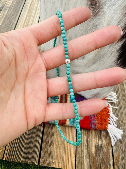 Handcrafted Turquoise & Sterling Silver Beaded 16” Necklace