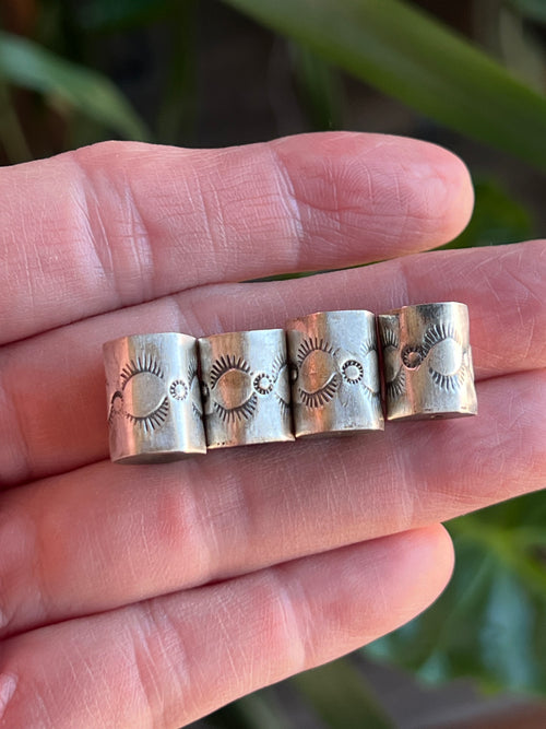 Handmade Stamped Sterling Silver Hexagon Cylinder Beads, The Hedgehog