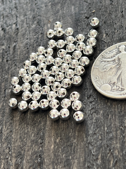 25 Bright Sterling Silver Machine Made Seamless Round Beads, 5mm