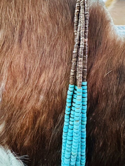 Old Pawn Handcrafted Turquoise & Heishi Beaded 34” Necklace