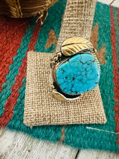 Handcrafted Old Pawn Sterling Silver & Turquoise Ring Size 10.5