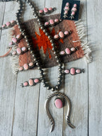 Navajo Sterling Silver & Queen Pink Conch Squash Blossom Necklace Set