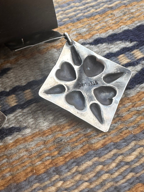 Old Pawn Sterling Silver And Turquoise Concho Heart Dangles