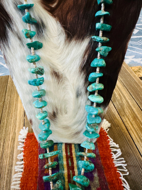 Old Pawn Handcrafted Turquoise & Heishi Beaded 33” Necklace