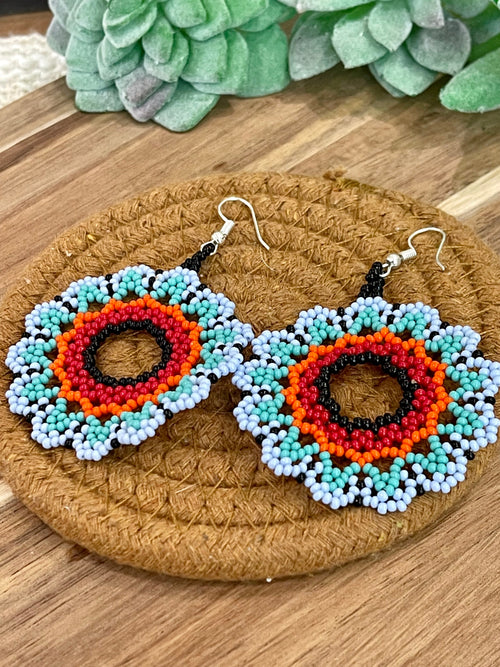 Handmade In Mexico Sterling Silver , Multi Color Dangle Beaded Earrings