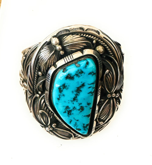 Old Pawn Sleeping Beauty Turquoise & Sterling Silver Cuff Bracelet /