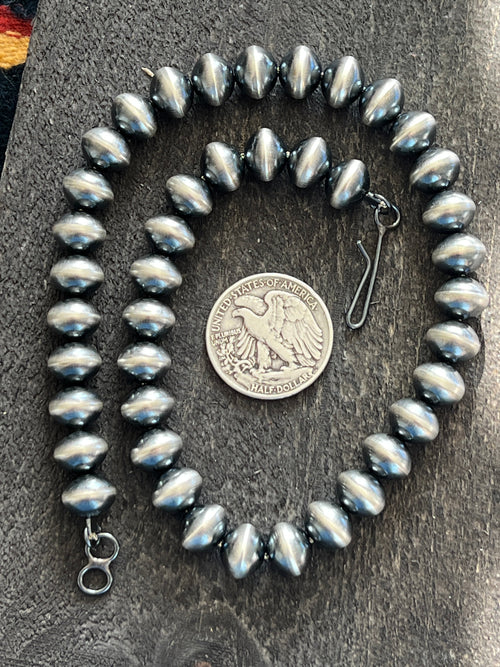 Vinita Cowboy Handmade 12mm Sterling Silver Navajo Saucer Pearl Beaded Necklaces