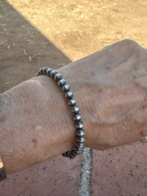 Handcrafted Sterling Silver Pearl 5mm Beaded Bracelet 7.5 inch