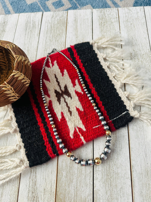 Handcrafted Sterling Silver & Gold Beaded 18” Necklace