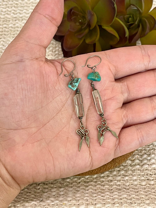 Old Pawn Handmade Sterling Silver & Turquoise Dangle Earrings