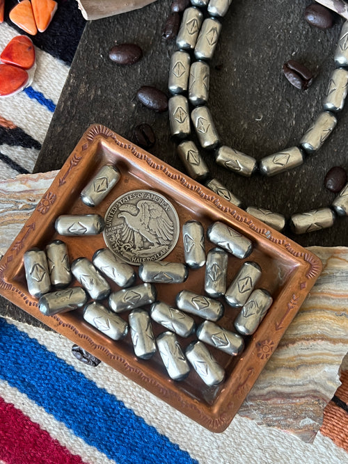 Handmade Stamped Sterling Silver Barrel Beads, Intersection
