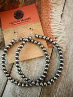 Navajo Sterling Silver Pearl Beaded Dangle Hoop Earrings