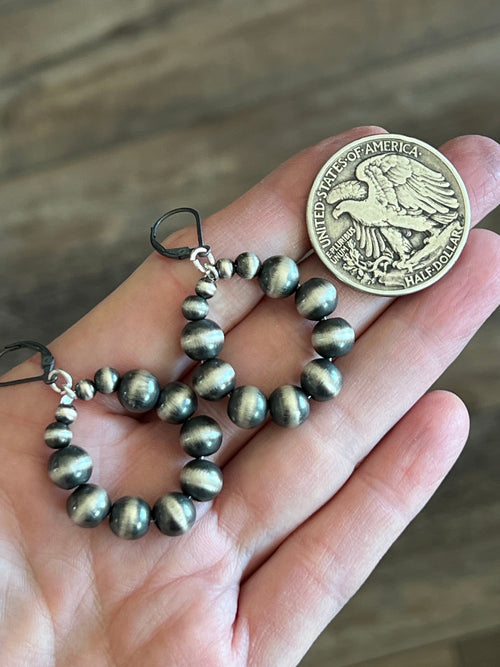 Handcrafted Sterling Silver Beaded Hoop Dangle Earrings, Leverbacks