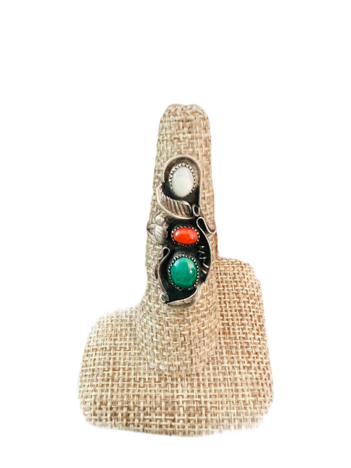 Old Pawn Navajo Sterling Silver & Multi Stone Ring Size 6.5