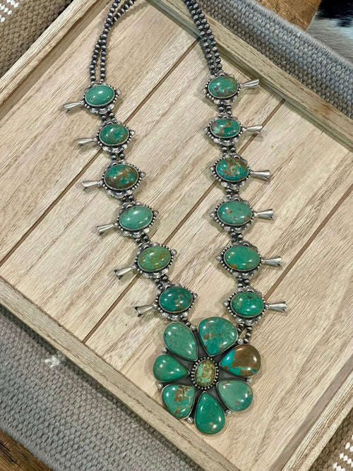 Handmade Sterling Silver & Royston Squash Blossom Necklace