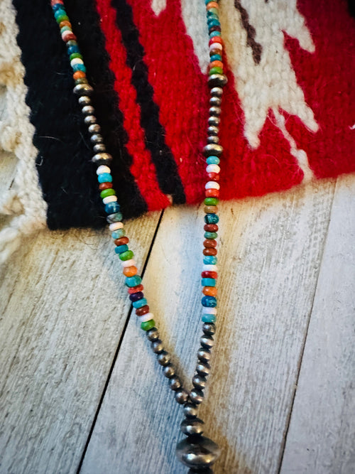 Handcrafted Sterling Silver & Multi Stone Beaded Lariat Necklace