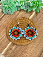 Handmade In Mexico Sterling Silver , Multi Color Dangle Beaded Earrings