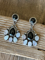 Navajo Sterling Silver, Black Onyx and Angel Aura Druzy Quartz Cluster Earrings by Tyler Brown