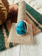 Handcrafted Old Pawn Turquoise and Sterling Silver Ring Size 11.5
