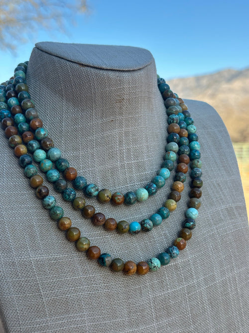 Turquoise & Sterling Silver 8mm Beaded Necklace