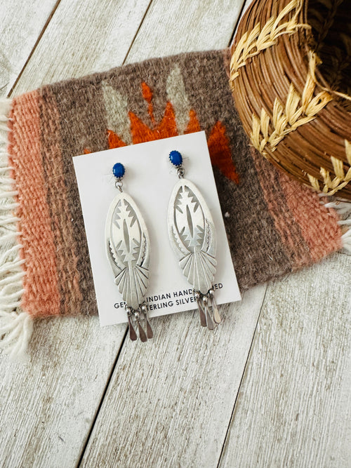 Old Pawn Navajo Sterling Silver & Lapis Dangle Earrings