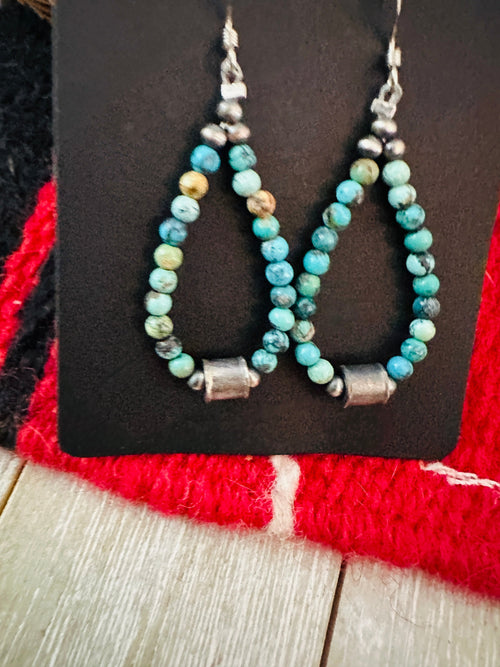 Handcrafted Turquoise & Sterling Silver Beaded Dangle Earrings