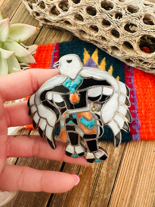 Vintage Navajo Sterling Silver & Multi Stone Inlay Eagle Dancer Bolo Slide