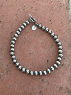 Handcrafted Sterling Silver Pearl 5mm Beaded Bracelet 7.5 inch