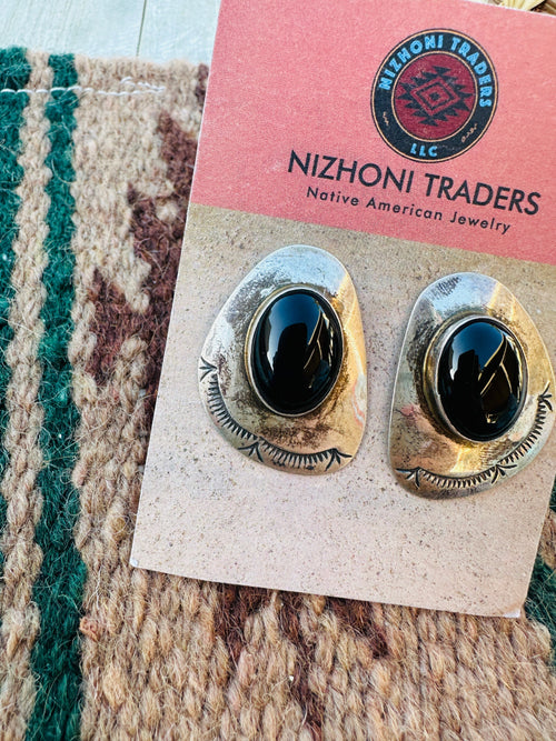 Handcrafted Old Pawn Sterling Silver & Onyx Post Earrings