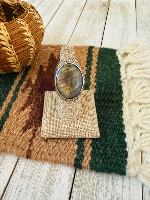 Handcrafted Old Pawn Sterling Silver & Labradorite Men’s Ring Size 7.5