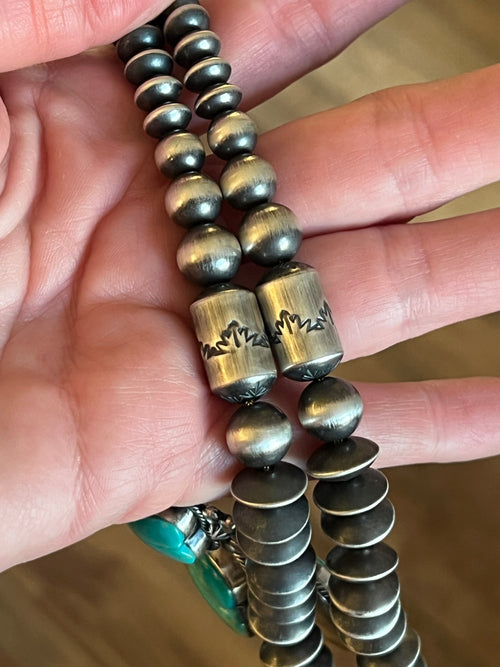 Navajo Sterling Silver and Kingman Turquoise Heart Charm Necklace and Earrings Set by Murphy Platero & Rose Martin