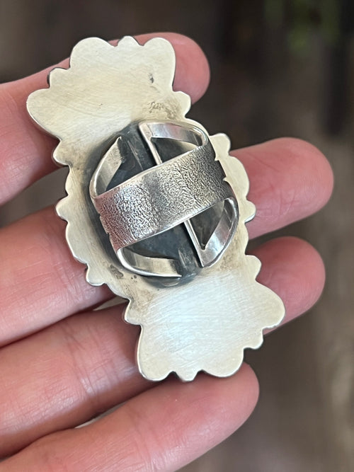 Old Pawn Navajo Sterling Silver and Dry Creek Turquoise Cluster Ring by Verdy Jake, Adjustable