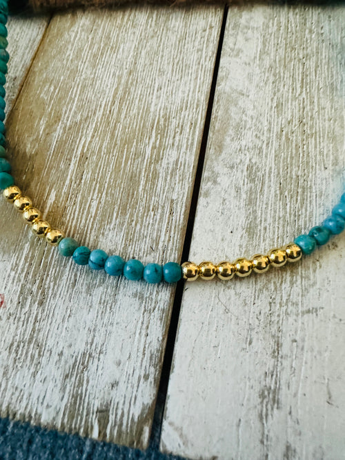 Handcrafted Turquoise & Gold Beaded 18” Necklace
