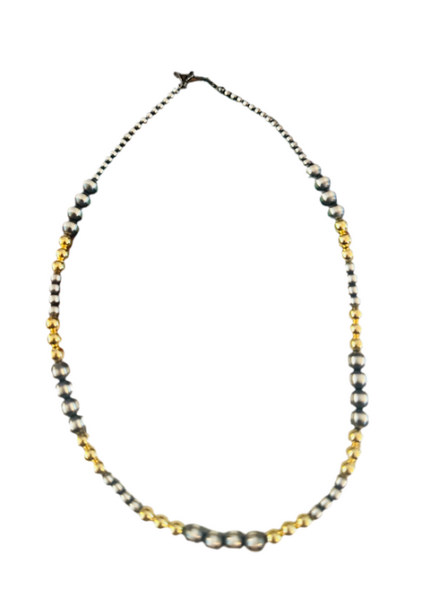 Navajo Sterling Silver & Gold Beaded 16” Necklace