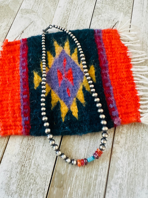 Handcrafted Sterling Silver, Spiny & Turquoise Beaded 14” Necklace