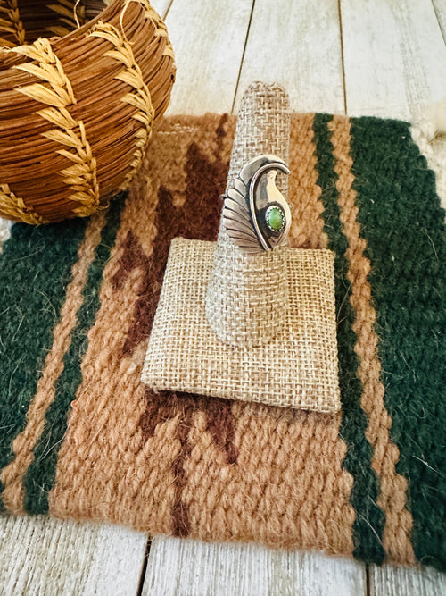 Old Pawn Navajo Sterling Silver & Turquoise Feather Ring Size 7.5