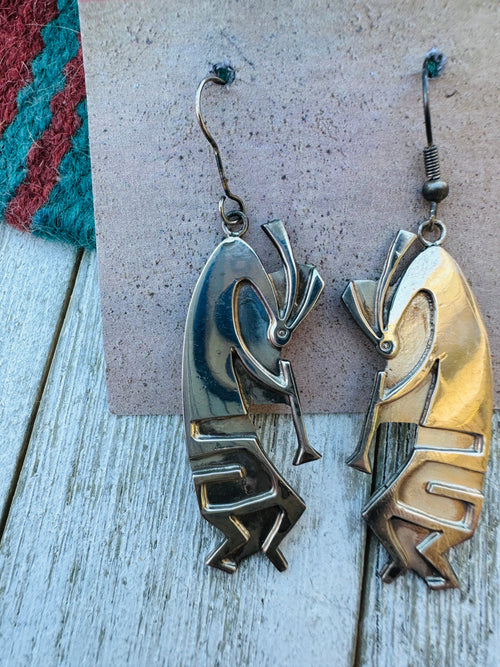 Handcrafted Old Pawn Sterling Silver Kokopelli Dangle Earrings