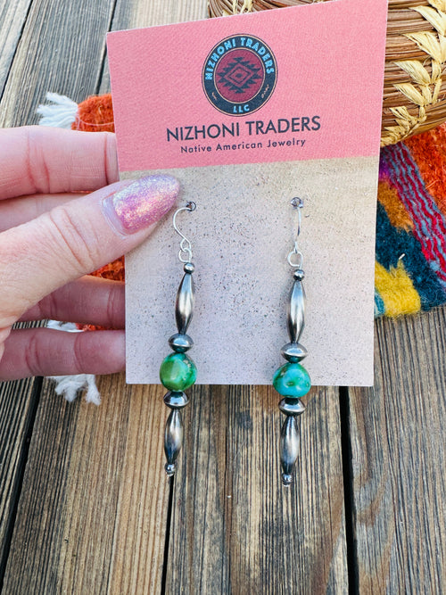 Handcrafted Turquoise & Sterling Silver Beaded Dangle Earrings