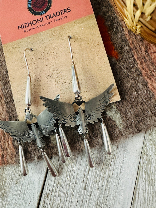 Old Pawn Navajo Sterling Silver Thunderbird Dangle Earrings